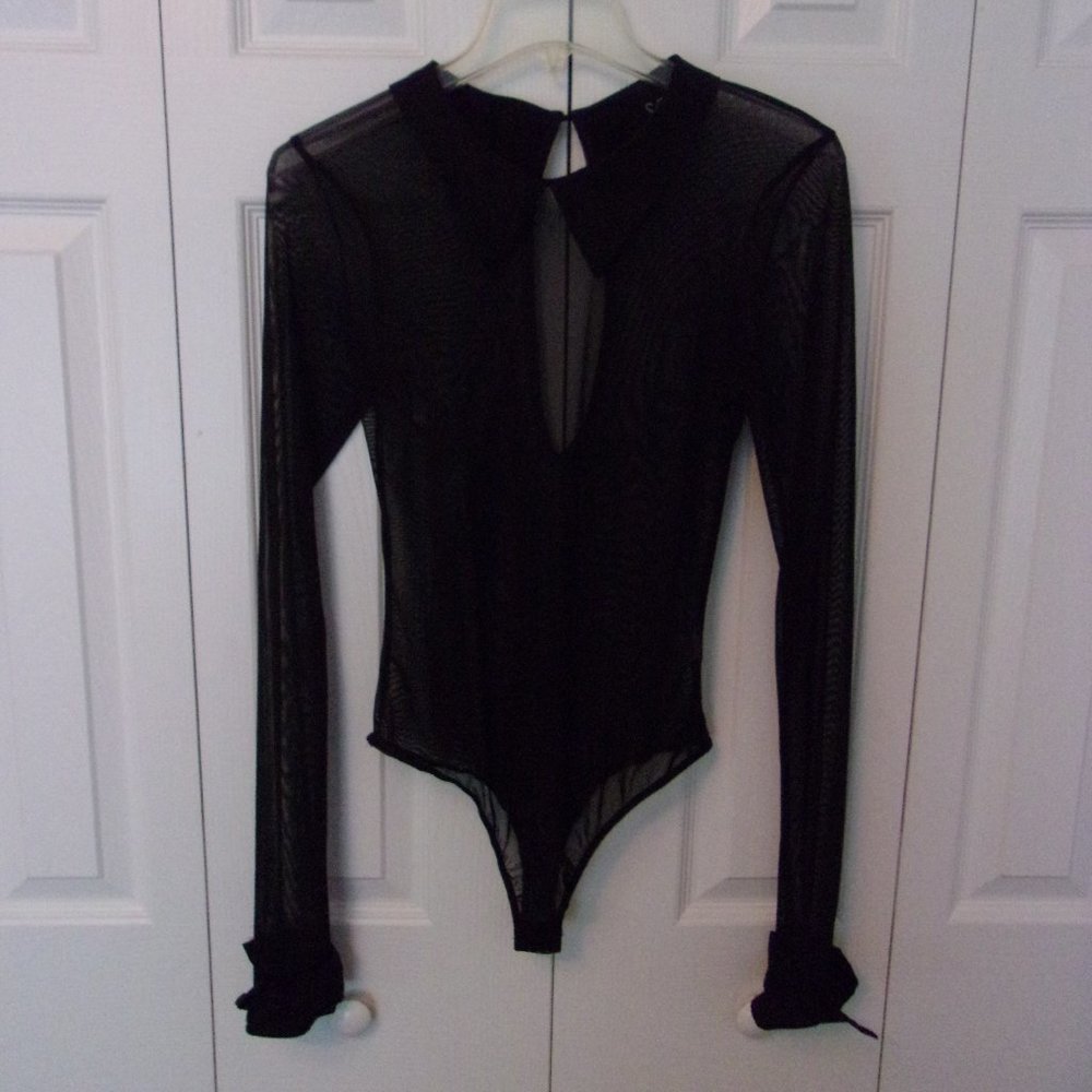 Windsor Black Sheer Mesh Long-Sleeve Bodysuit
